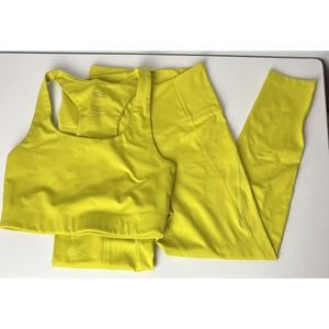 Girlfriend Collective Bra Leggings Set 2 Piece Pea Green/Yellow Workout Small